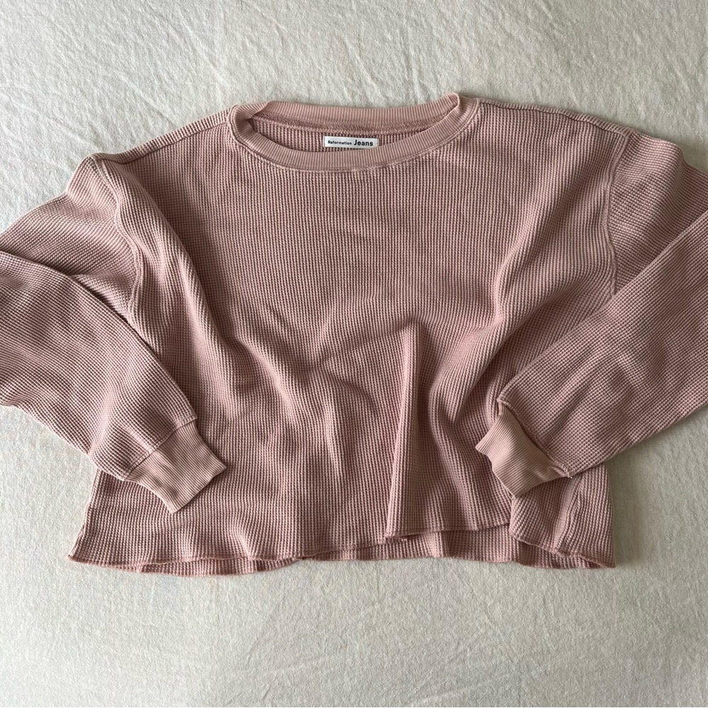 Reformation Davis Waffle Top in Serenade Waffle